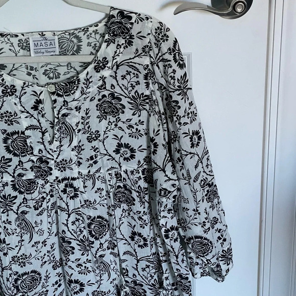 Masai Black Cream Bird Floral Print Mini Dress 29418 - Picture 5 of 16